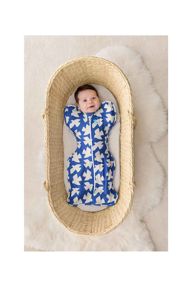 Love To Dream Swaddle Up Stage 1 1.0 Tog Stretch Cotton Paperbirds Cobalt