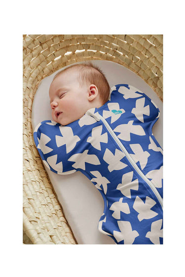 Love To Dream Swaddle Up Stage 1 1.0 Tog Stretch Cotton Paperbirds Cobalt