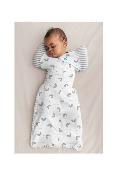 Love To Dream Swaddle Up Transition Bag Stage 2 1.0 Tog Stretch Cotton Rainbow Dream White