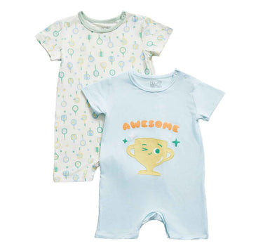 Not Too Big Racket Club Bamboo Short Sleeves Romper 2 Pack
