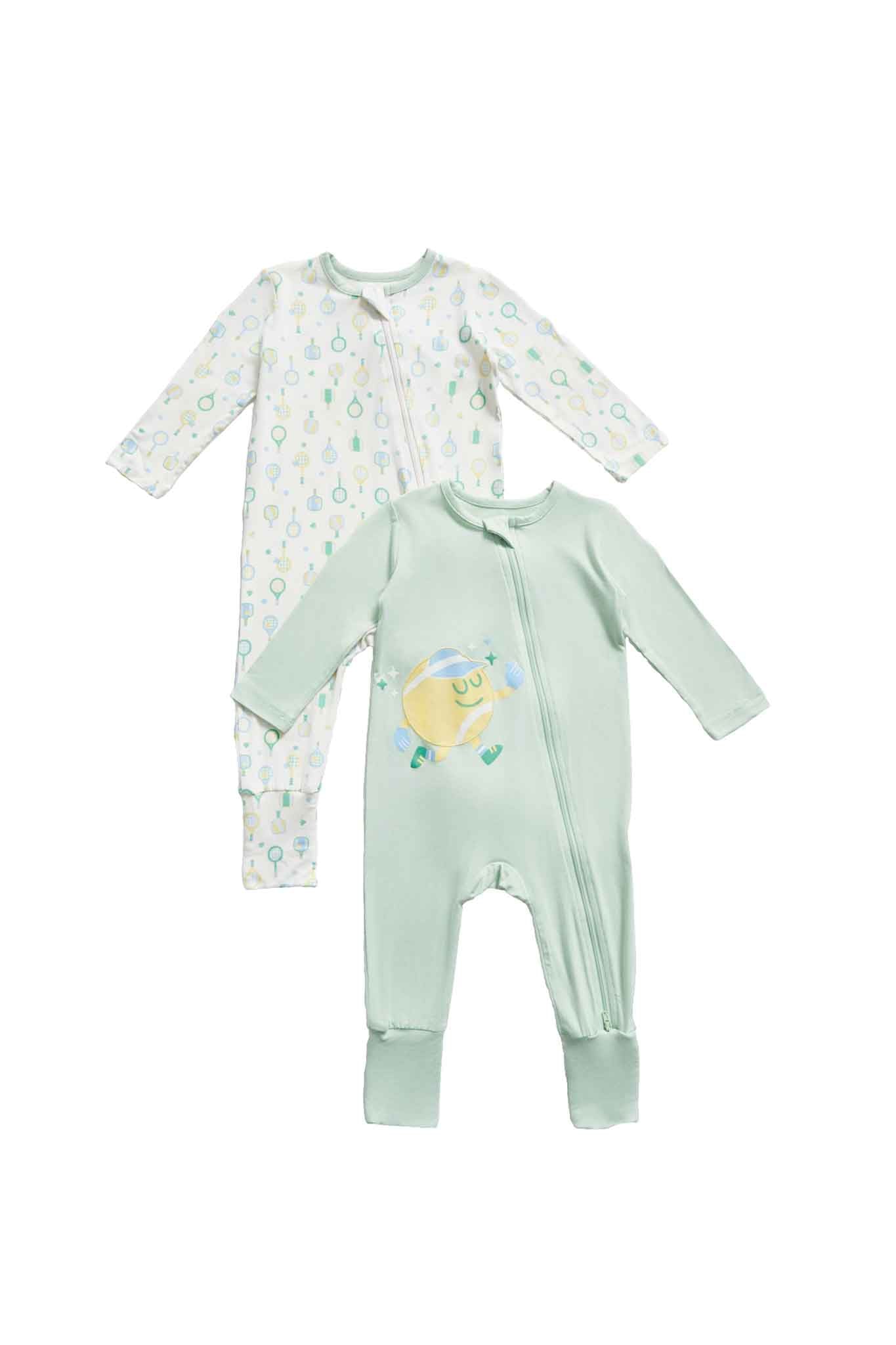 Not Too Big Racket Club Bamboo Sleepsuit Zipped 2 Pack