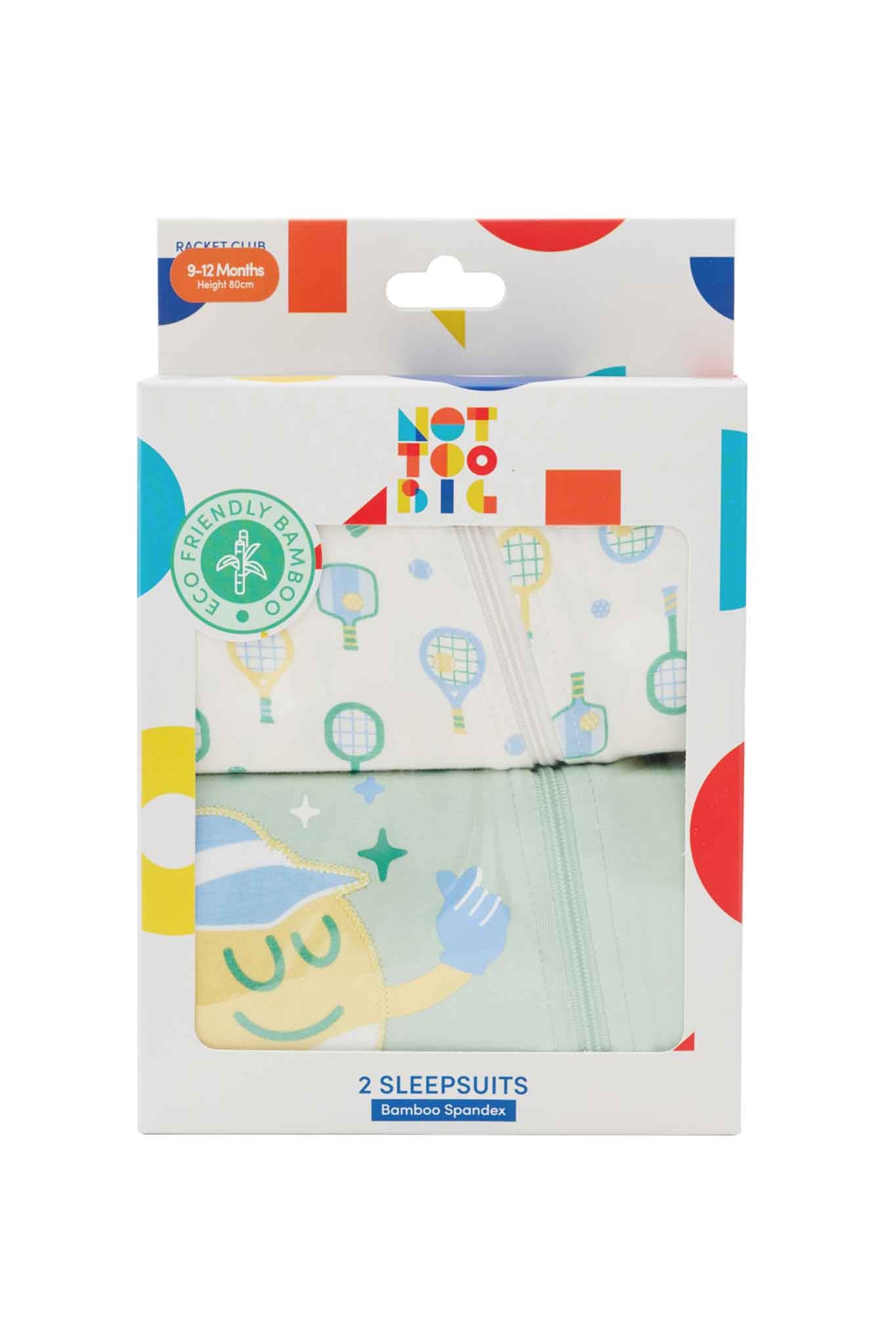 Not Too Big Racket Club Bamboo Sleepsuit Zipped 2 Pack