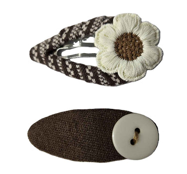 OFM Baby Hair Clip 2 Piece Set - Brown Button