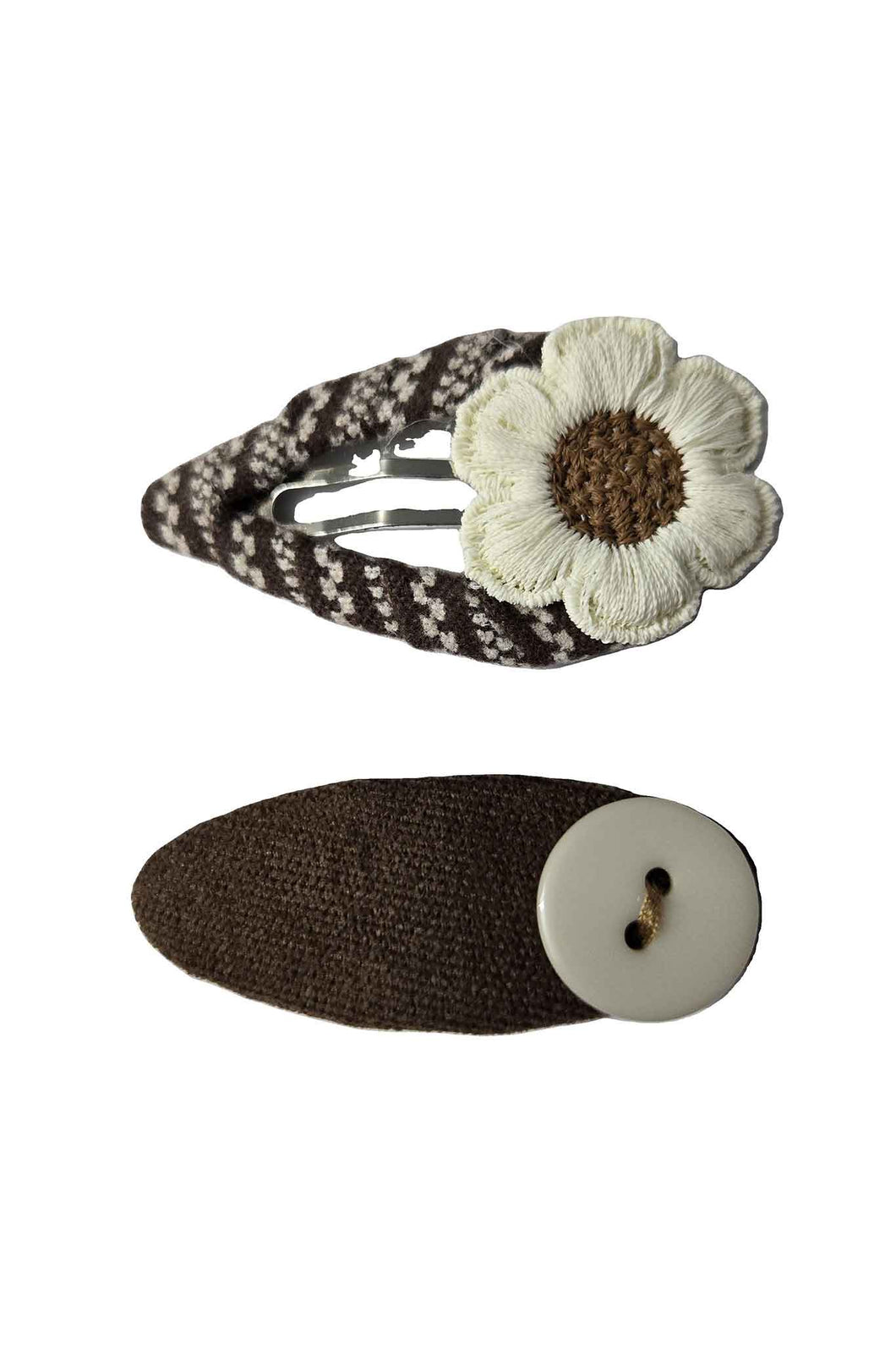 OFM Baby Hair Clip 2 Piece Set - Brown Button
