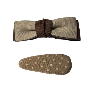 OFM Baby Hair Clip 2 Piece Set - Brown Polka Dot