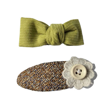 OFM Baby Hair Clip 2 Piece Set - Green Ribbon