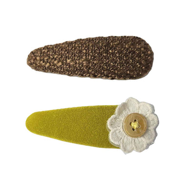 OFM Baby Hair Clip 2 Piece Set - Green/Brown