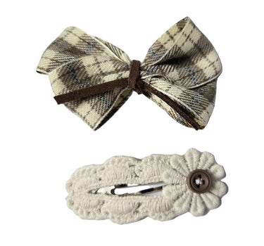 OFM Baby Hair Clip 2 Piece Set - Lace/Gingham