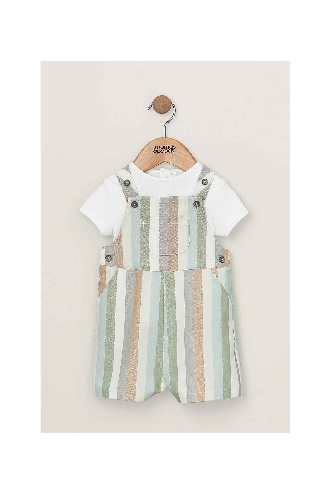Mamas & Papas Stripe Woven Dungaree Set 2 Pack