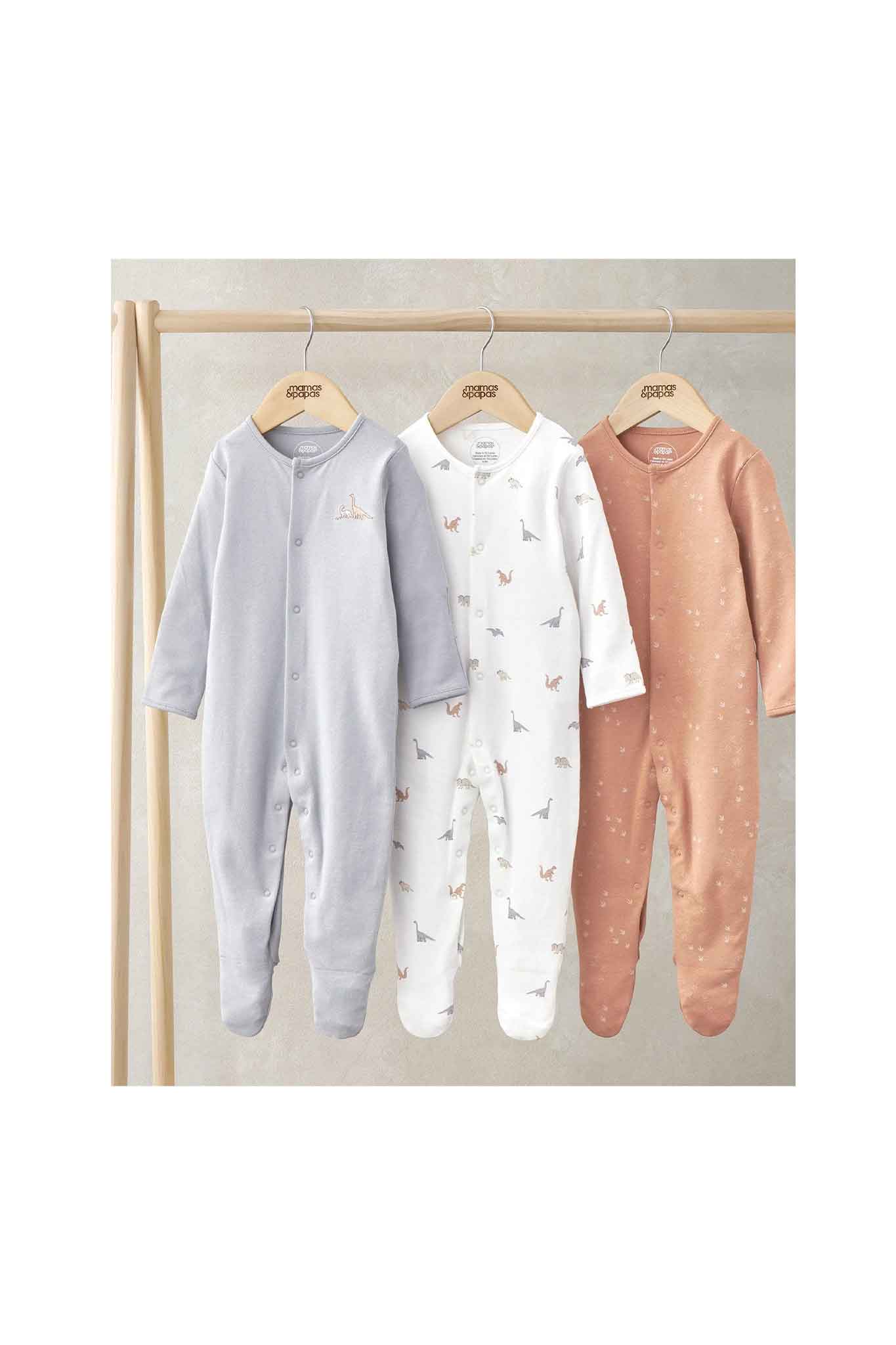 Mamas & Papas Dino Print Sleepsuits 3 Pack