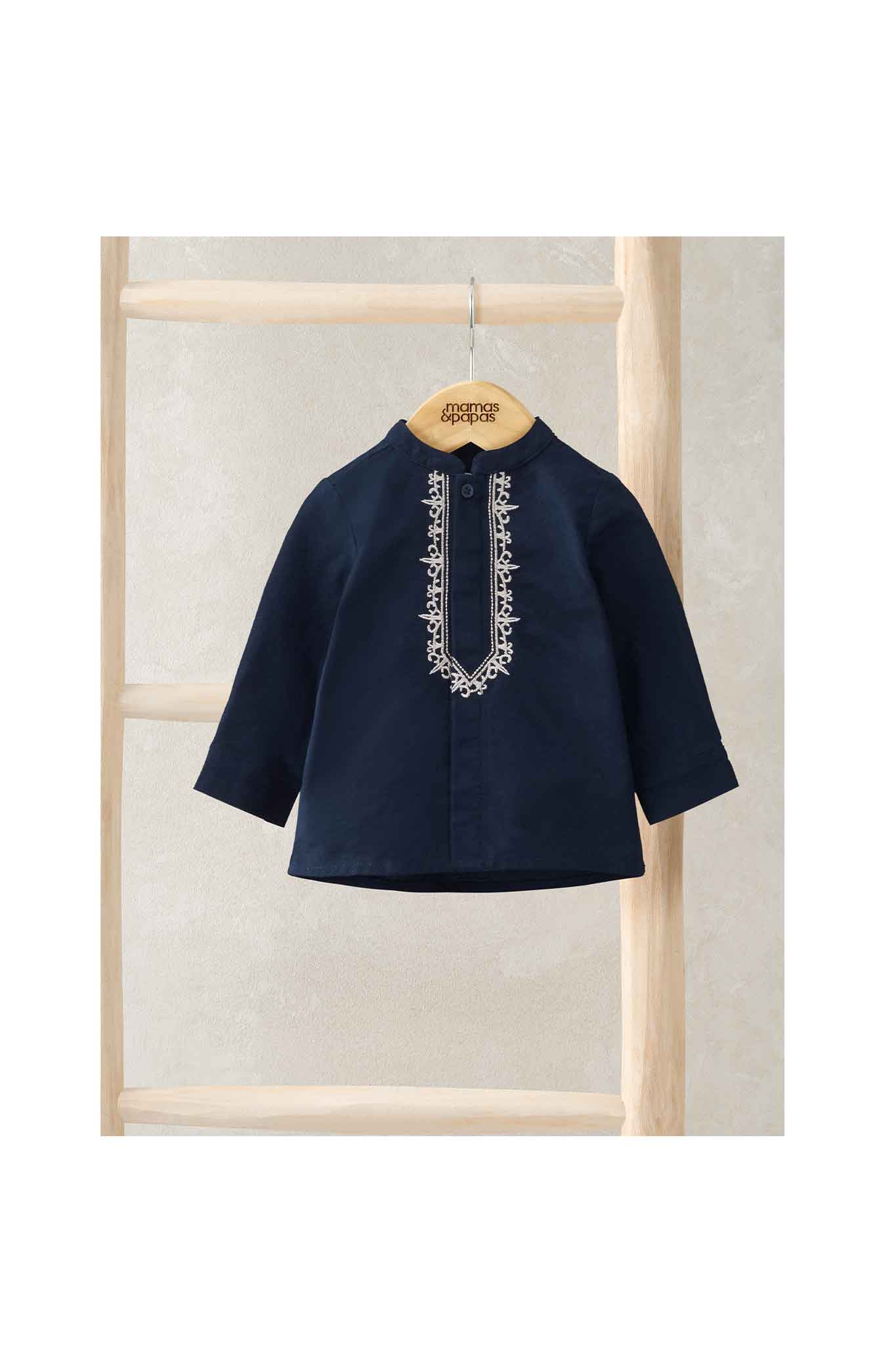 Mamas & Papas Navy Embroidered Eid Shirt