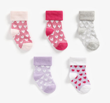 Mothercare Heart Turn-Over-Top Socks - 5 Pack