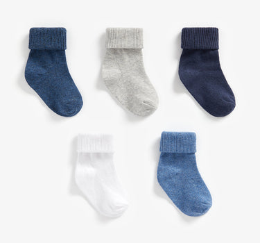 Mothercare Blue/Grey Turn-Over-Top Baby Socks - 5 Pack