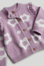 Load image into Gallery viewer, Mothercare Lilac Flower Knitted Cardigan
