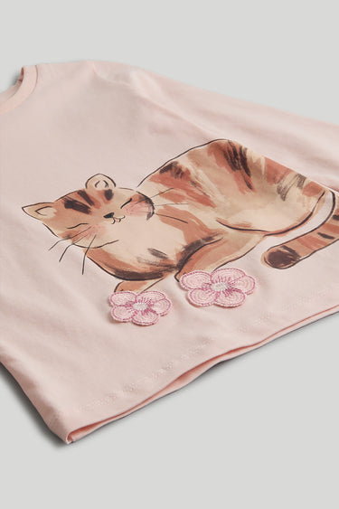 Mothercare Pink Cat Long-Sleeved T-Shirt