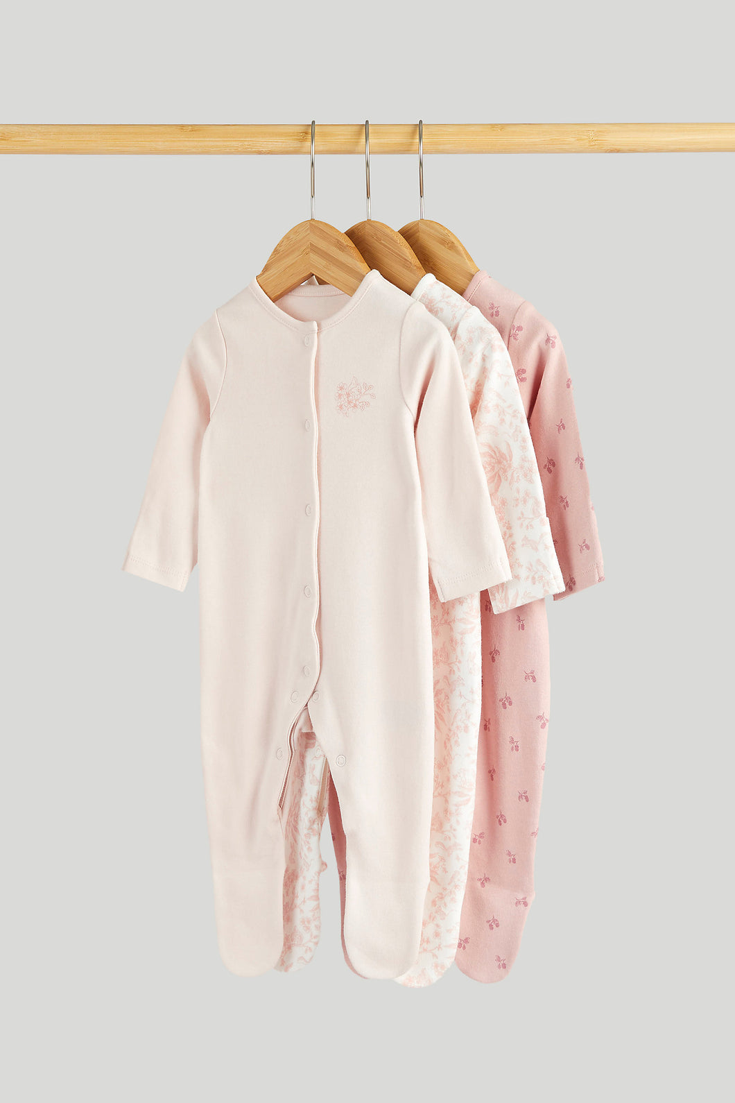 Mothercare 3 Pack Pink Sleepsuits