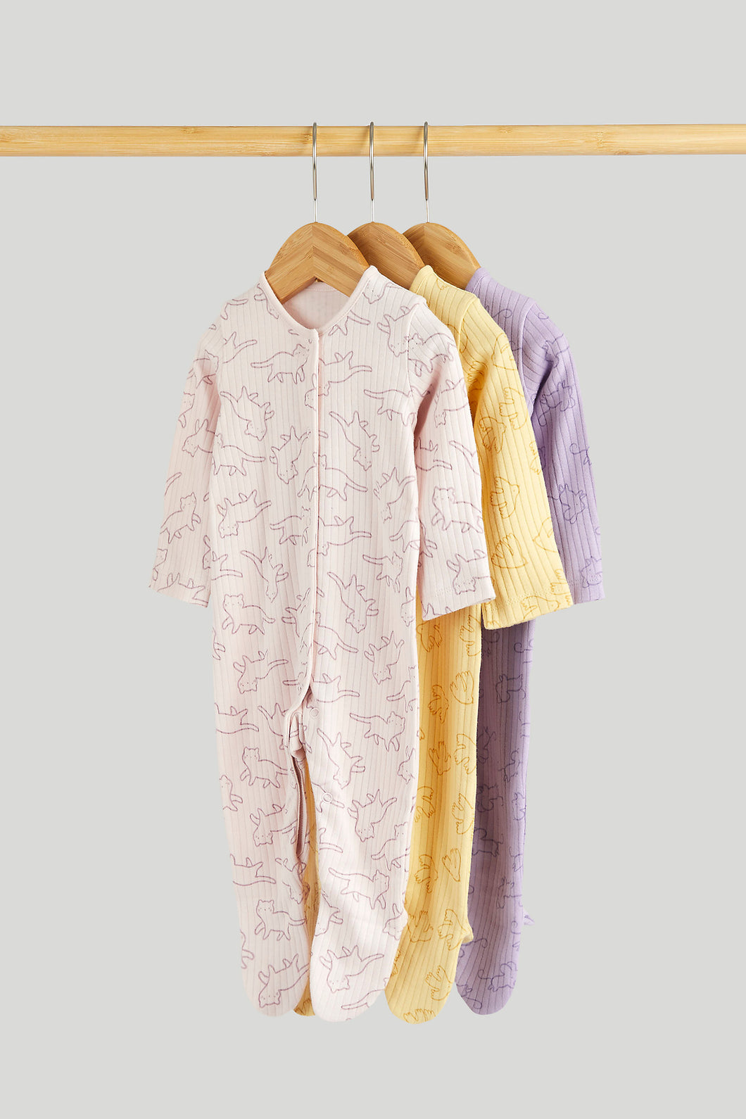 Mothercare 3 Pack Animal Ribbed Sleepsuits