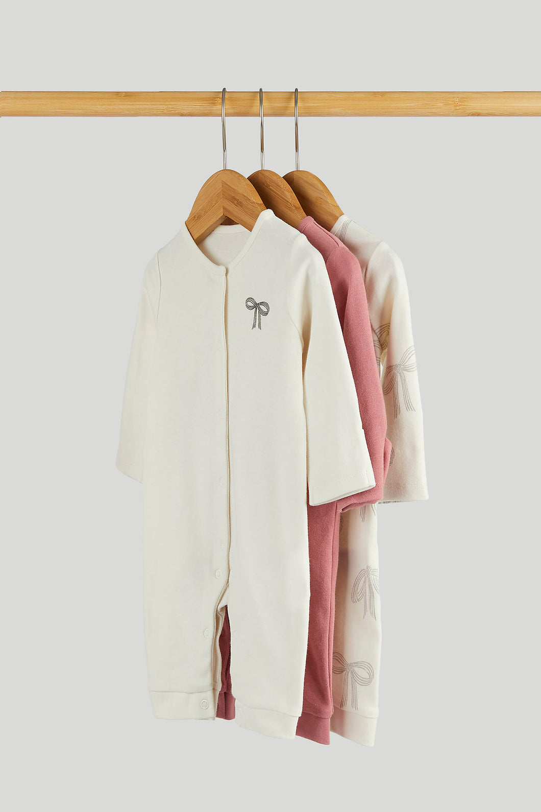 Mothercare 3 Pack Bows Footless Sleepsuits