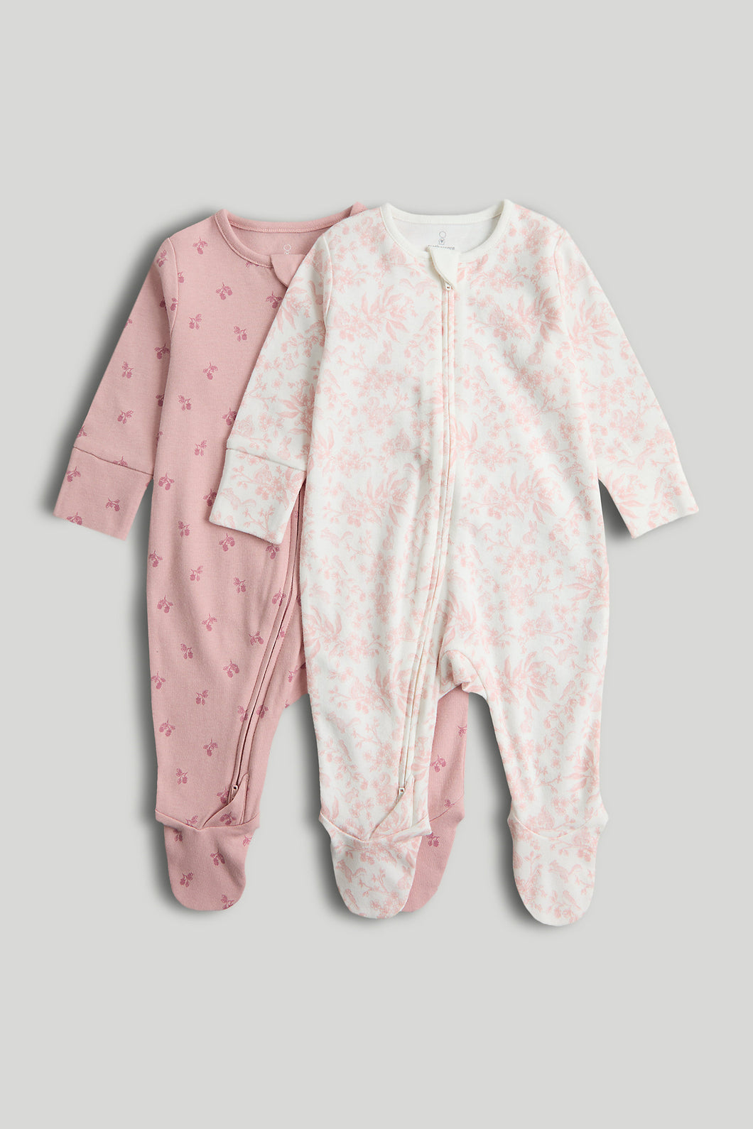 Mothercare 2 Pack Pink Zip-Up Sleepsuits