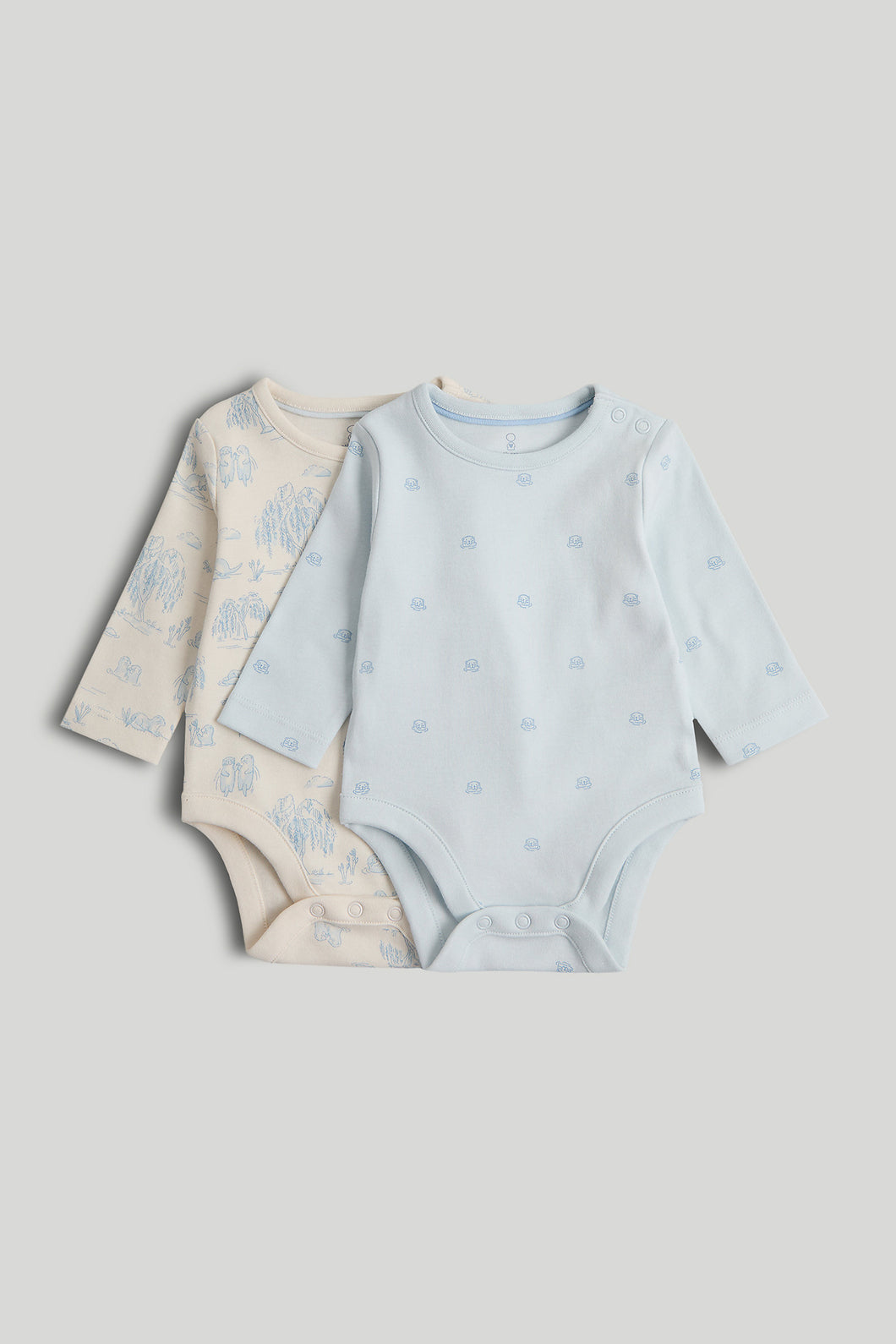 Mothercare My First 2 Pack Blue Long-Sleeved Bodysuits