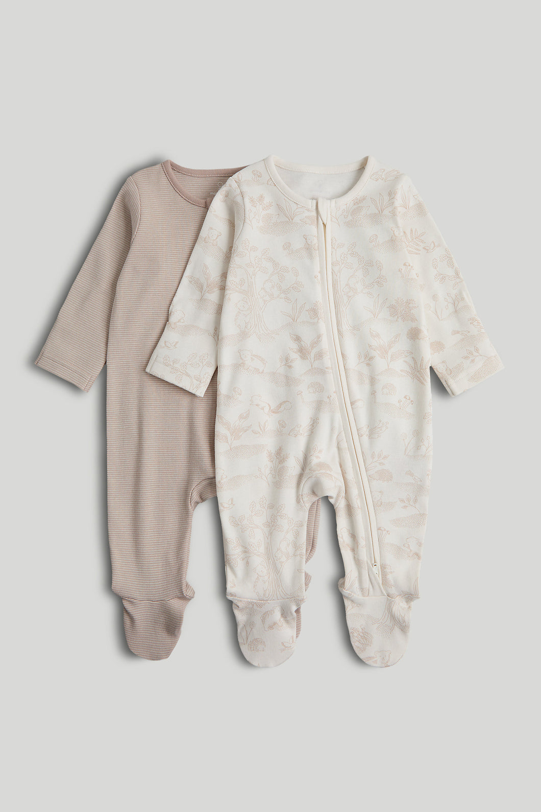 Mothercare 2 Pack Woodland Zip-Up Sleepsuits