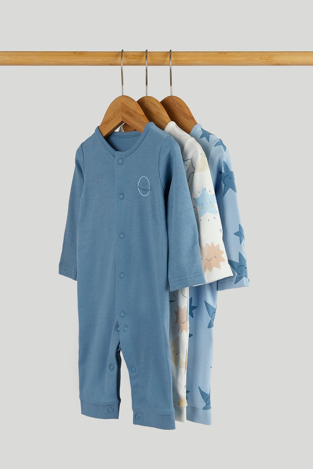 Mothercare 3 Pack Blue Footless Sleepsuits