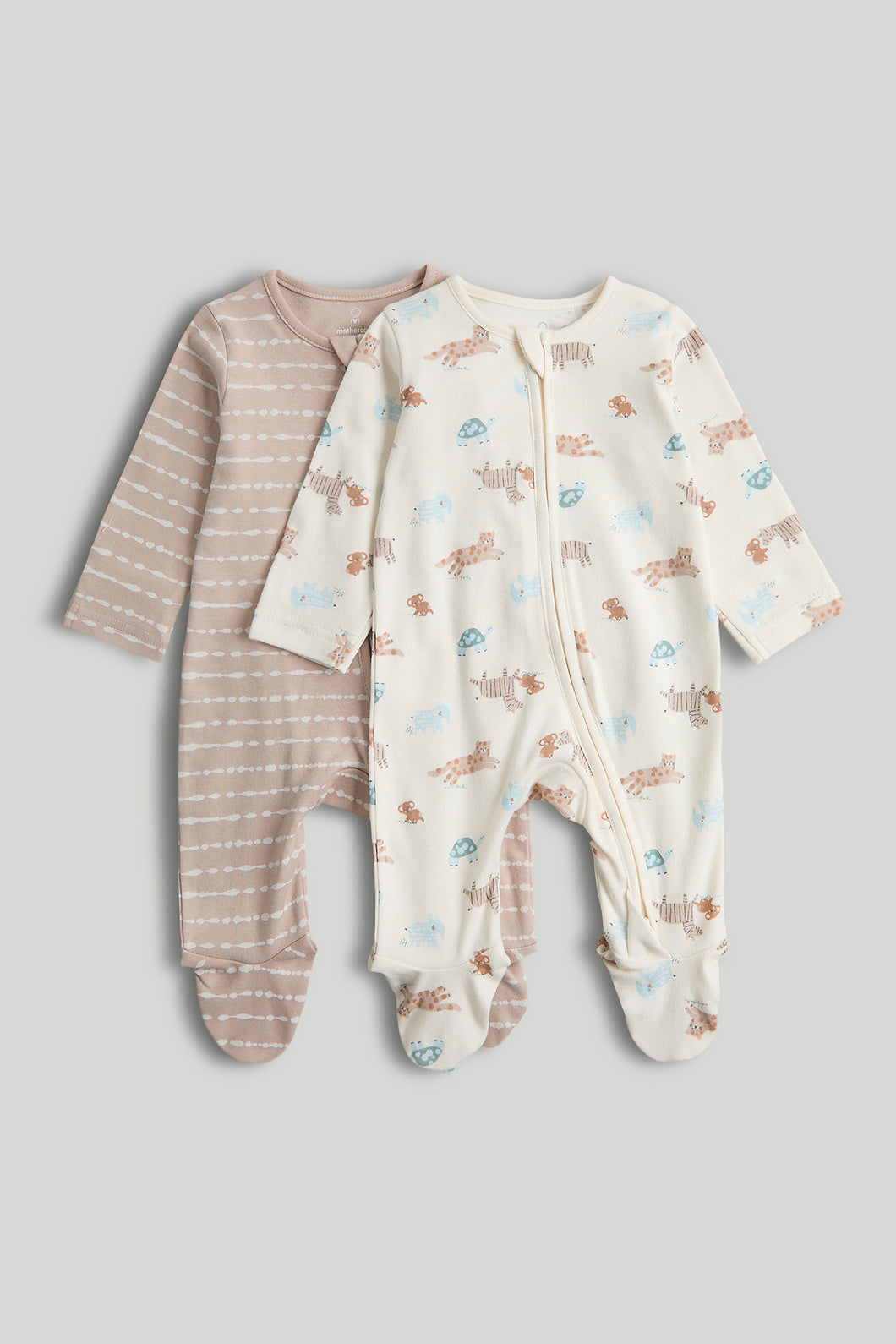 Mothercare 2 Pack Safari Zip-Up Sleepsuits