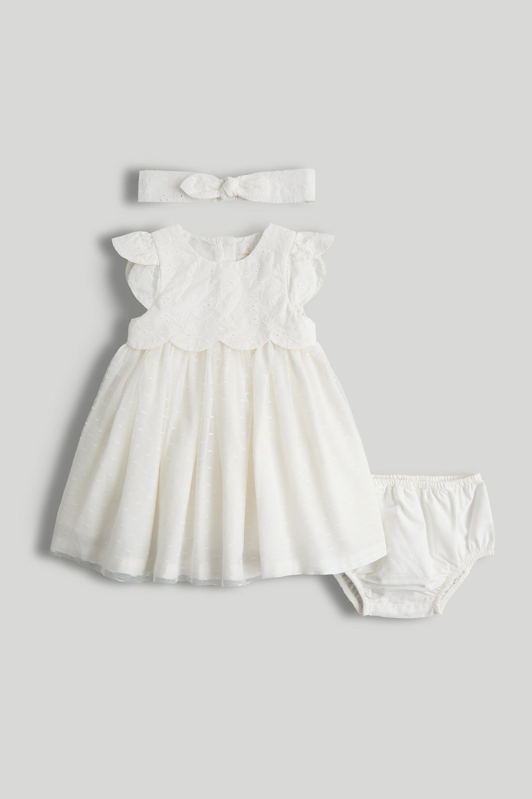 Mothercare 3-Piece White Embroidered Occasion Dress Outfit
