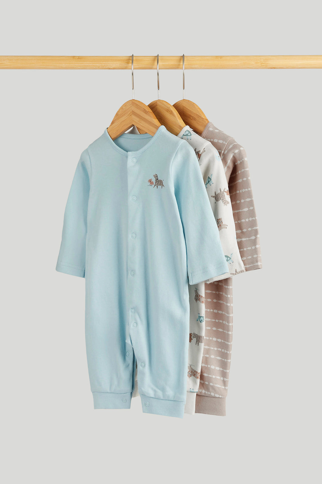 Mothercare 3 Pack Safari Footless Sleepsuits