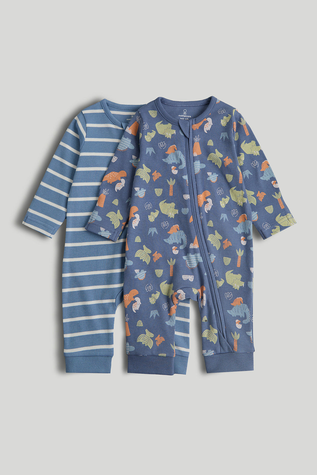Mothercare 2 Pack Dinosaur Footless Sleepsuits