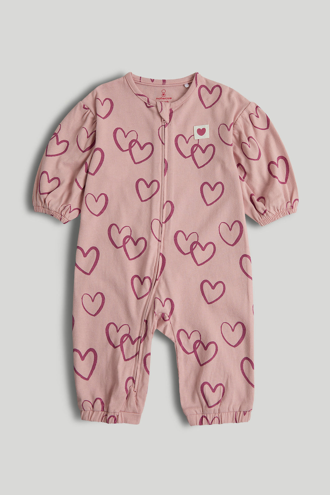 Mothercare My First Pink Hearts Zip-Up All-in-One