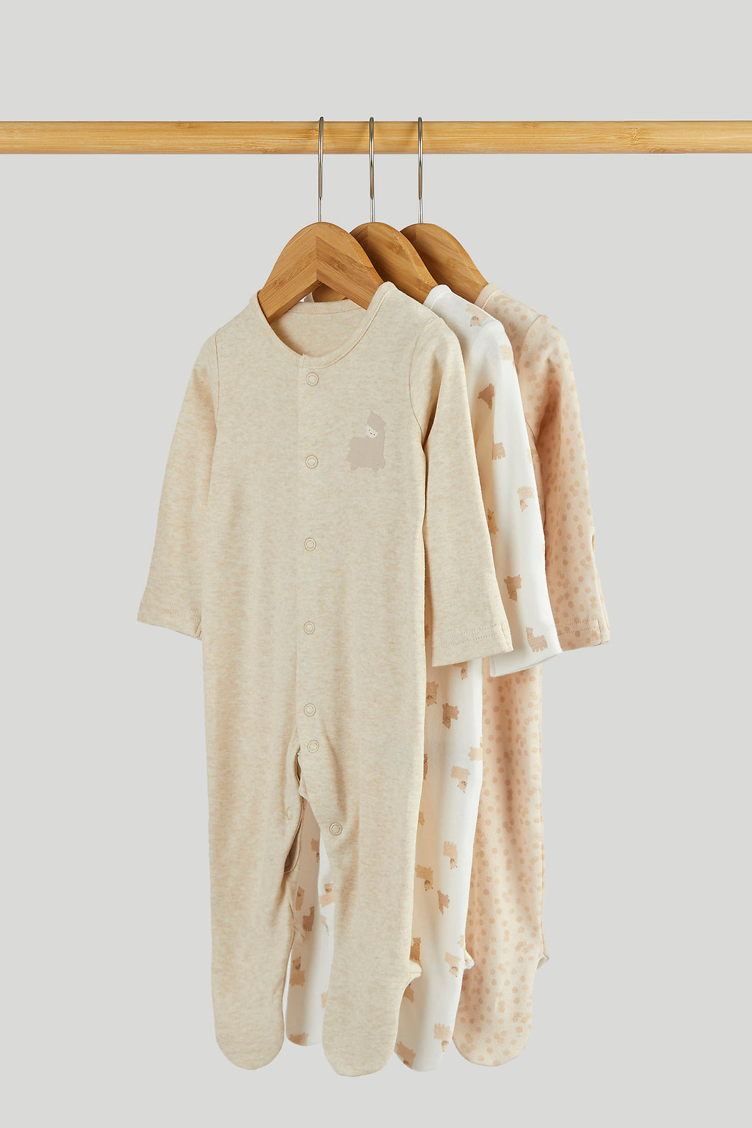Mothercare 3 Pack Alpaca Sleepsuits