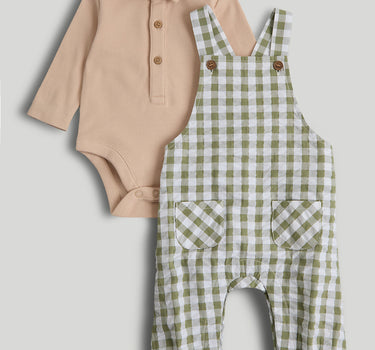 Mothercare Checked Dungarees and Bodysuit Outfit