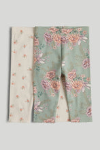 Load image into Gallery viewer, Mothercare 2 Pack Floral Ribbed Leggings
