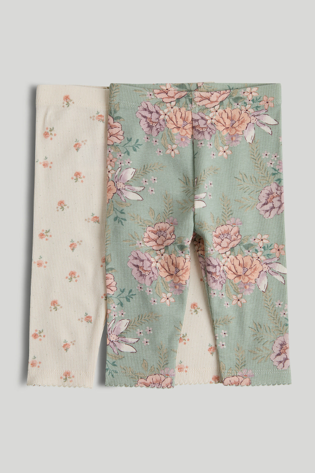 Mothercare 2 Pack Floral Ribbed Leggings