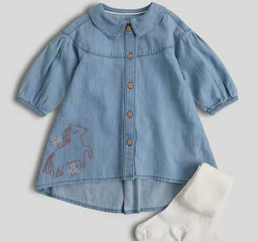 Mothercare Chambray Dress and Tights Outfit