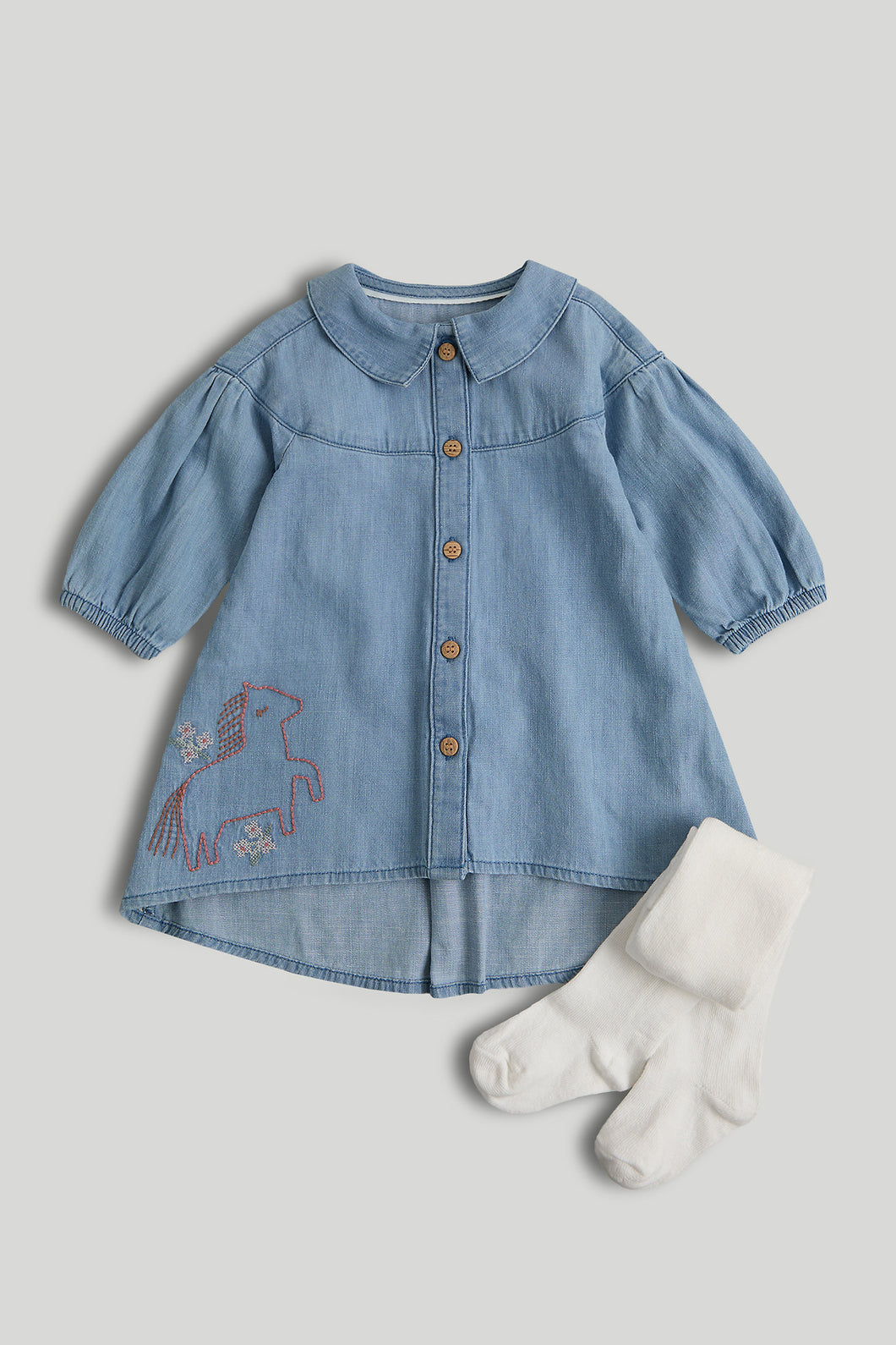 Mothercare Chambray Dress and Tights Outfit