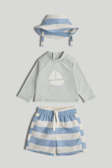 Mothercare Sunsafe UPF50+ Rash Vest, Shorts and Hat