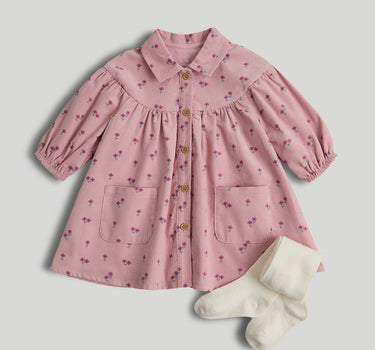 Mothercare Pink Cord Dress and Tights Outfit