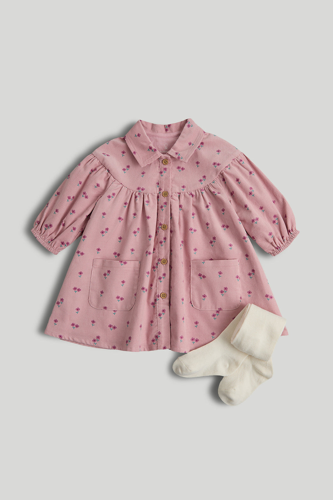 Mothercare Pink Cord Dress and Tights Outfit