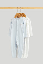 Load image into Gallery viewer, Mothercare 3 Pack My First Blue Sleepsuits
