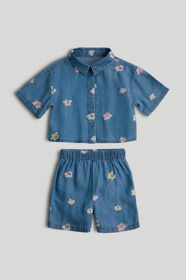 Mothercare Blue Embroidered Shirt and Shorts Outfit
