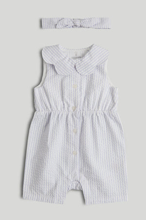Mothercare Lilac Striped Playsuit and Headband Outfit