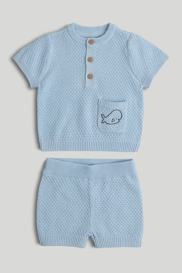 Mothercare Blue Knitted Top and Shorts Outfit