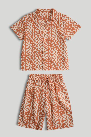 Mothercare Brown Printed Shirt and Shorts Outfit