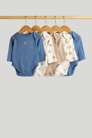 Mothercare 5 Pack Teddy Long-Sleeved Bodysuits