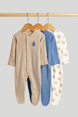 Mothercare 3 Pack Teddy Sleepsuits