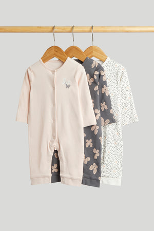 Mothercare 3 Pack Butterfly Footless Sleepsuits
