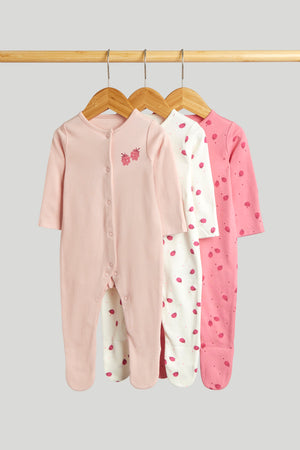 Mothercare 3 Pack Raspberry Sleepsuits