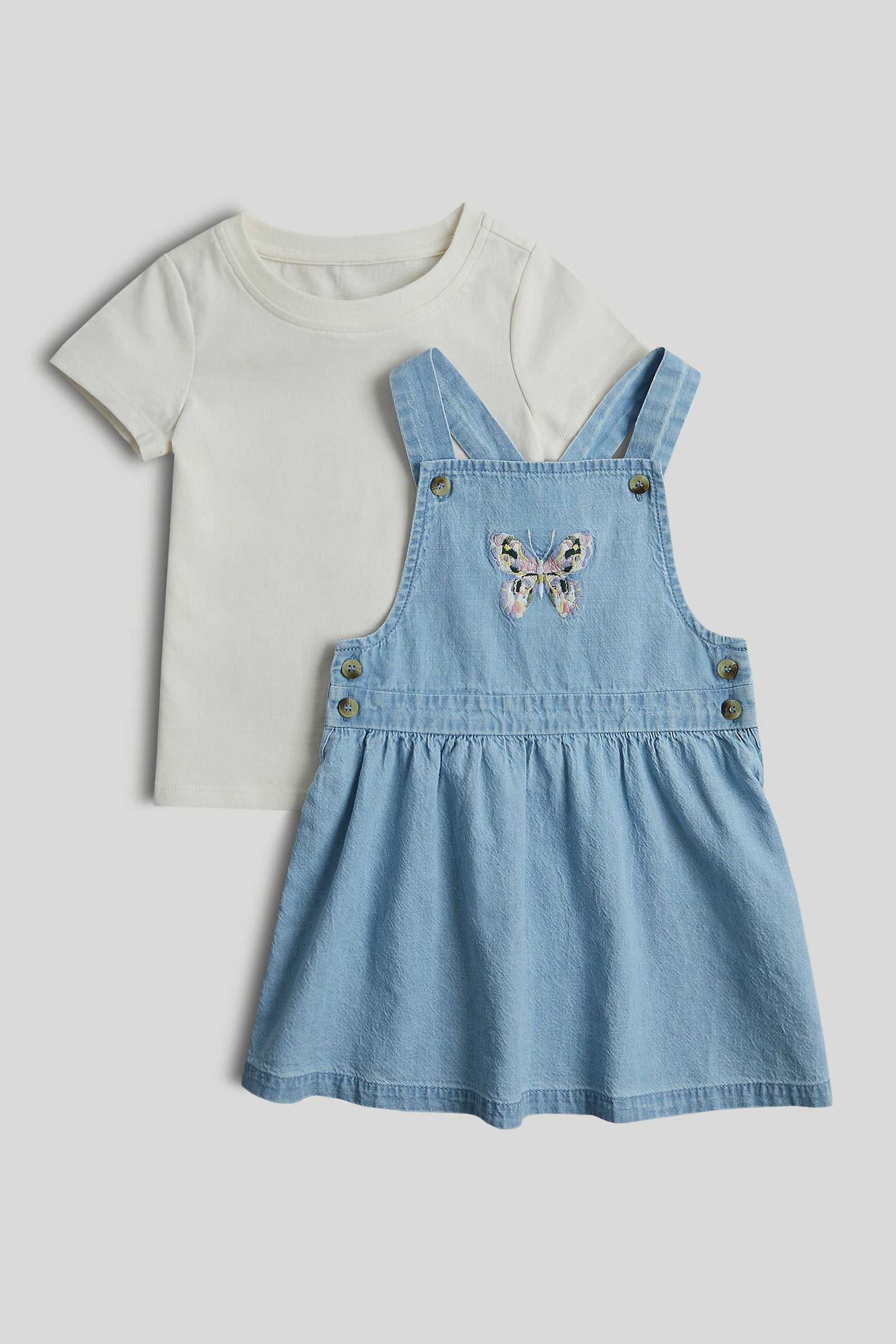 Mothercare Denim Pinny Dress and T-Shirt Outfit